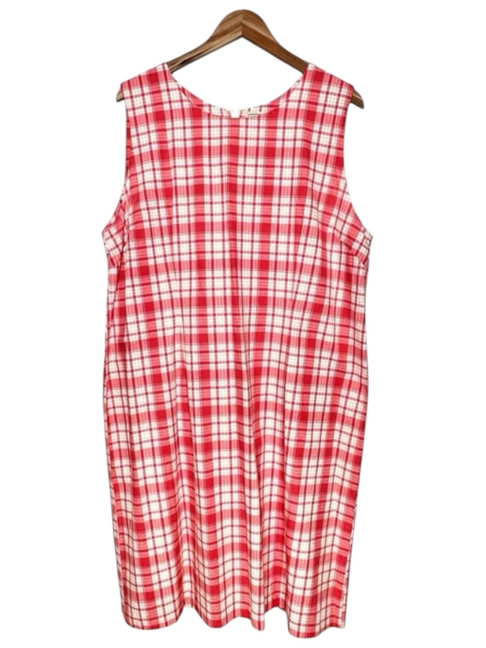 L.L.Bean Preppy Plaid Sleeveless Shift Dress Size 18 Coral Pink Classic Cotton
